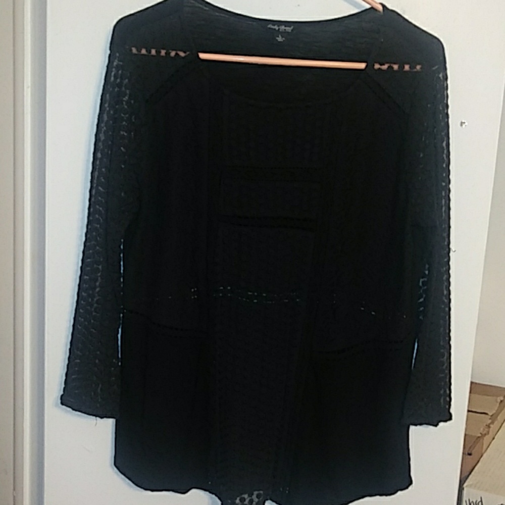 Lucky Brand Woman's Black Semi Sheer Long-Sleeve